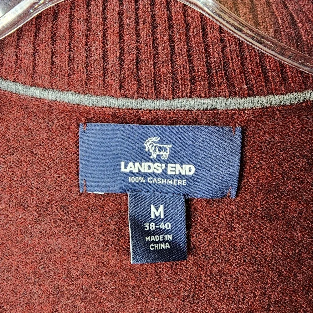 Lands End 100% Cashmere 1/4 Zip Sweater Mens M 38-40 Red Long Sleeve Pullover